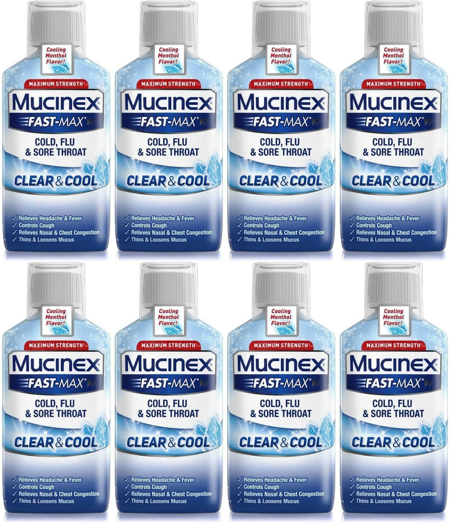 8 Pack Mucinex Fast-Max Clear & Cool Cold Flu Sore Throat Liquid 6oz EXP 12/2021