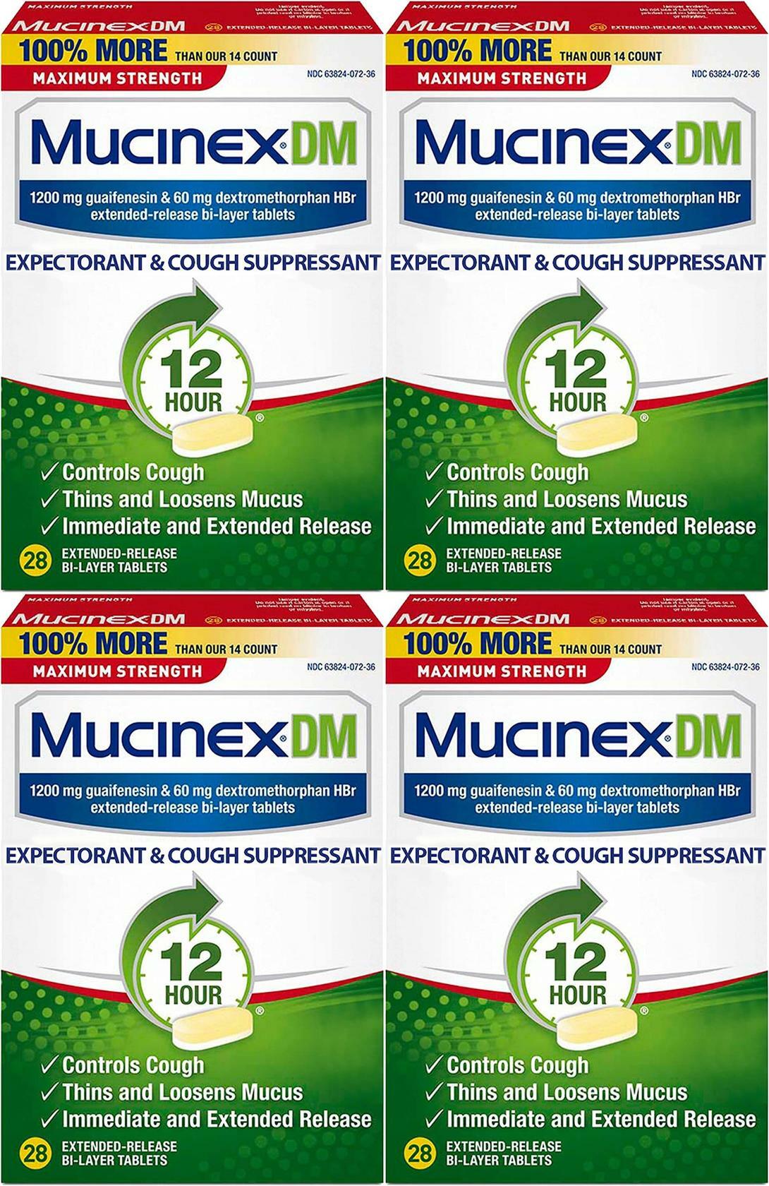 EXP 03/2023+! (112ct) 4 Box 28ct MUCINEX DM Guaifenesin 1200mg/60mg Max Strength