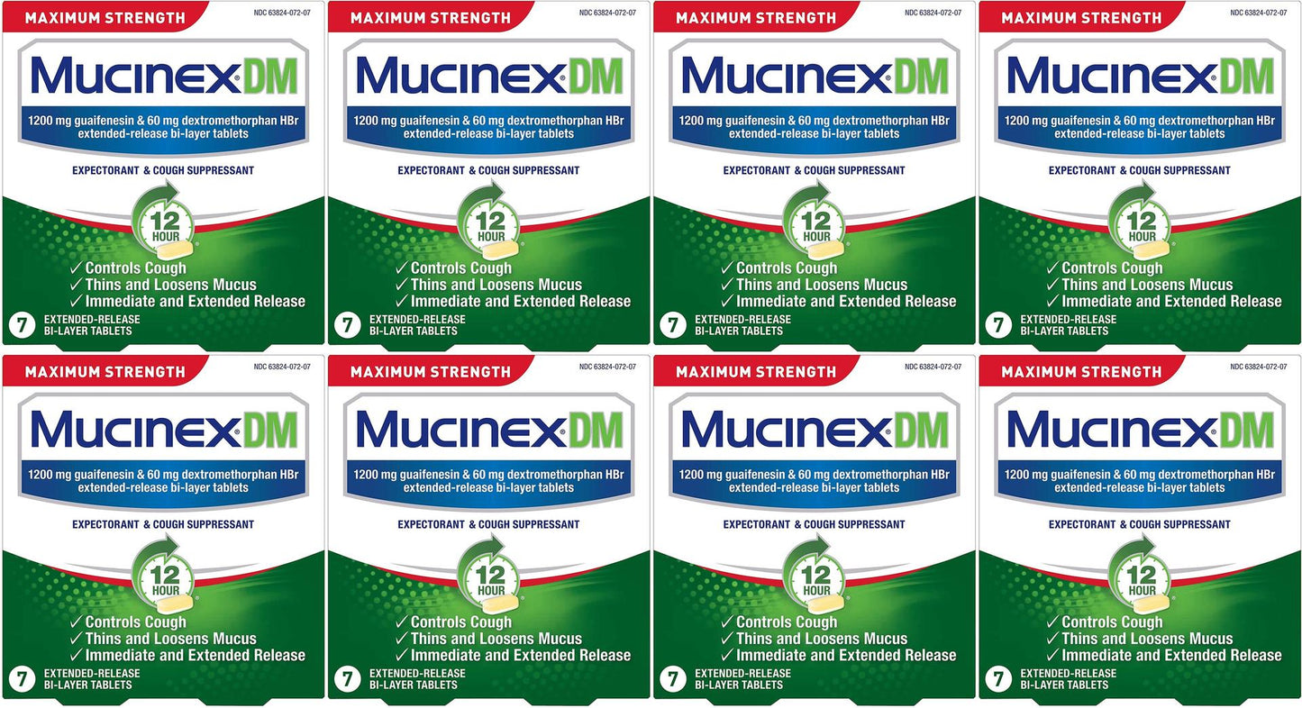 8 PK Mucinex DM Max Strength ~ Expectorant~ 7 TABS EA ~ 12HR ~ FAST FREE SHIP