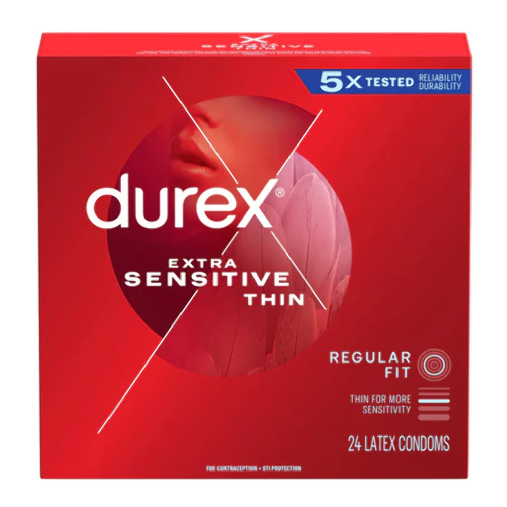 Durex Condom Extra Sensitive Natural Latex Condoms, 24 Count - Ultra Fine & Extra Lubricated