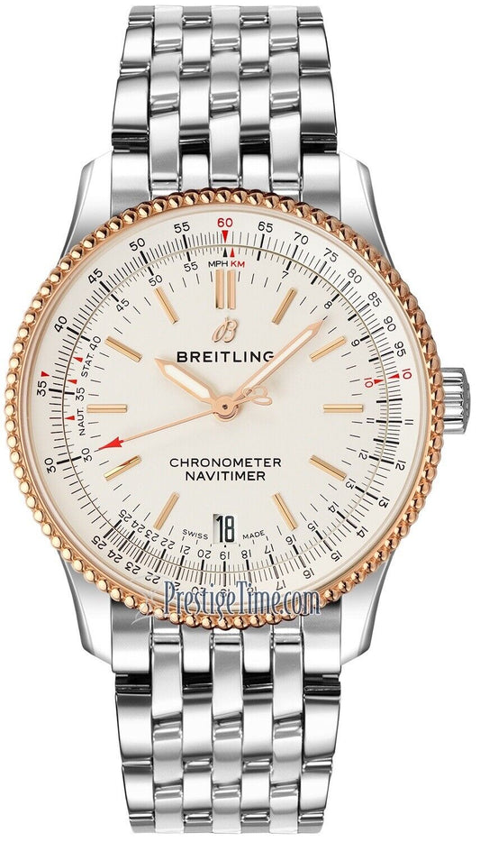 Breitling Navitimer 38 Steel 18K Rose Gold Silver Dial Mens Watch U17325211G1A1