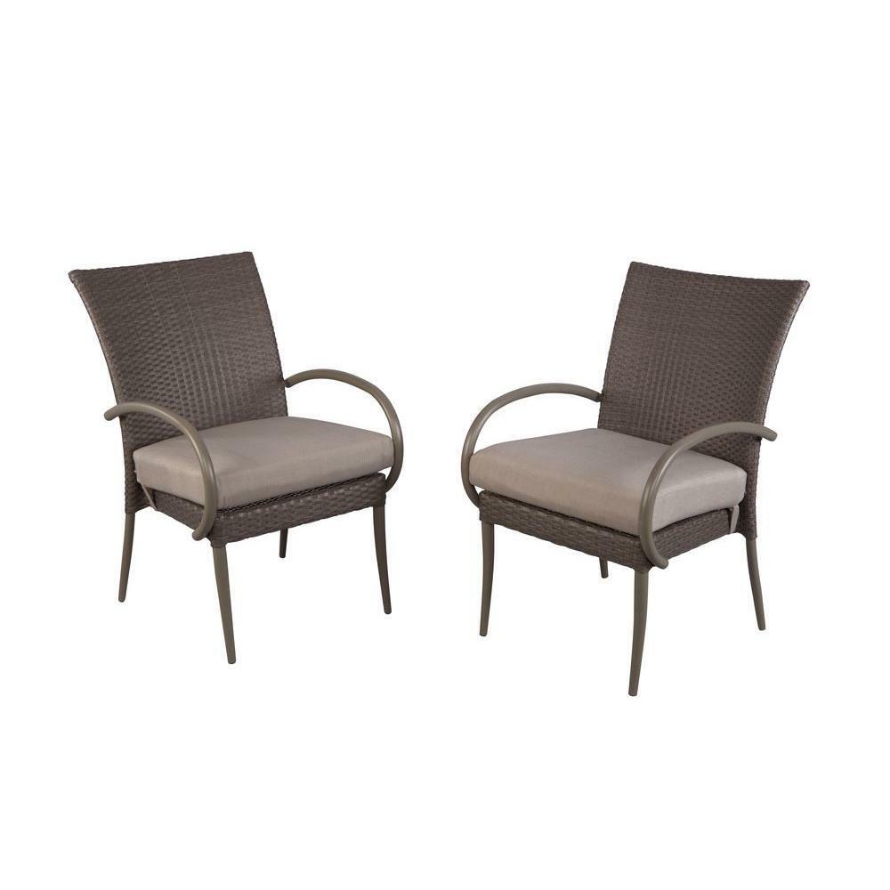 Hampton Bay Dining Armchair Gray Cushion Outdoor Polyfiber Weave Fabric