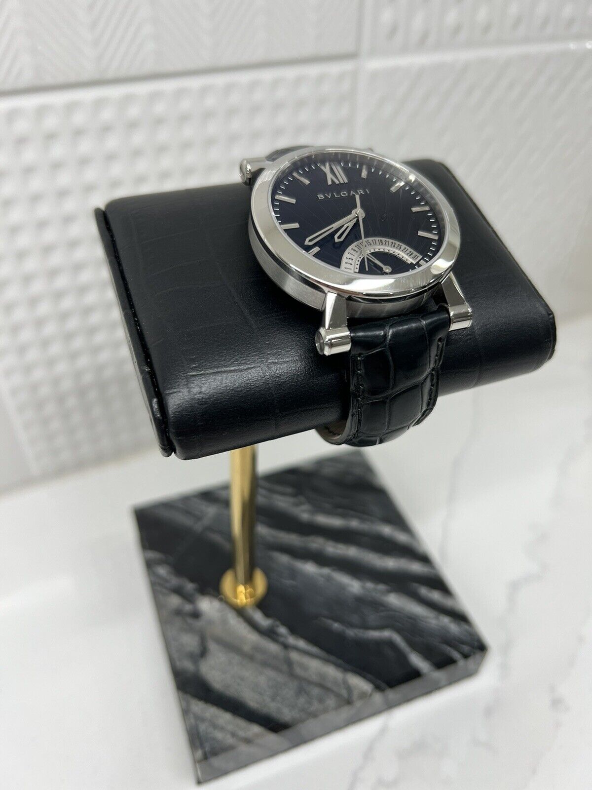 BVLGARI Automatic SOTIRIO BULGARI Black Dial Men's Watch Leather Band SB42BSLDR