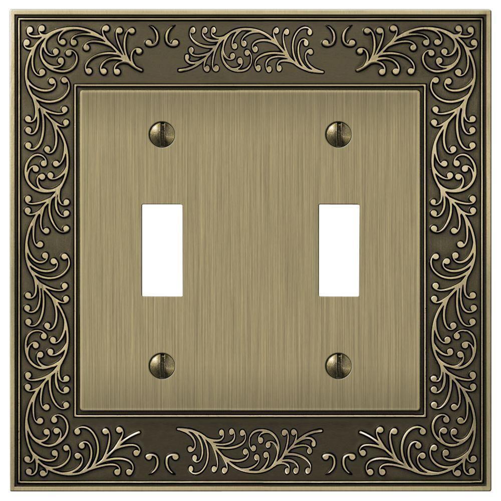 Hampton Bay Bleinhem 2 Toggle Wall Plate Brushed Brass Cast - New