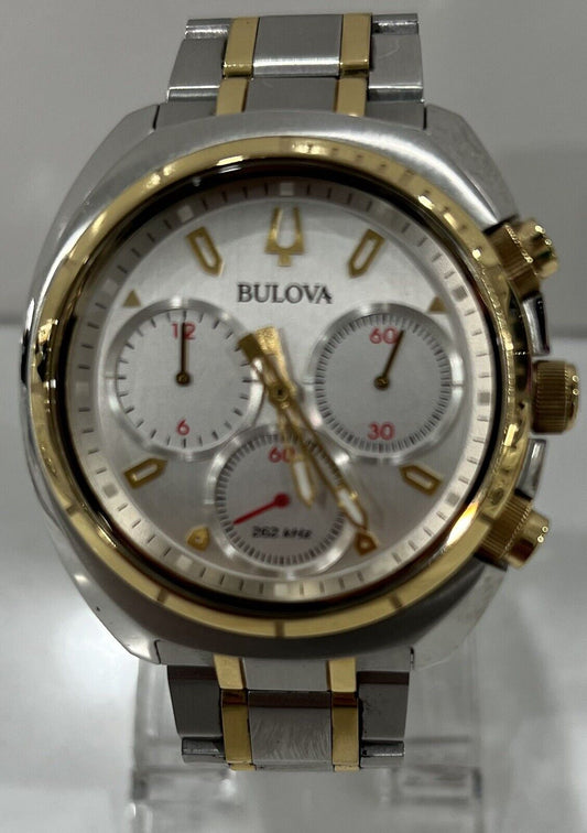 Bulova Men's CURV Quartz Chronograph Multi Dial Gold Tone 43mm Watch 98A157
