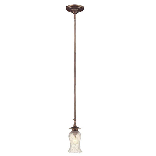 Hampton Bay Grace 1-Light Rubbed Bronze Mini Pendant with Seeded Glass Shade