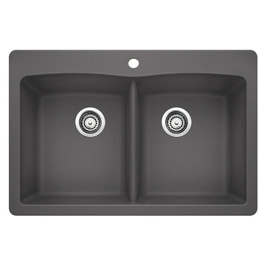 Blanco 441466 Silgranit II Diamond Equal Double Bowl, Cinder