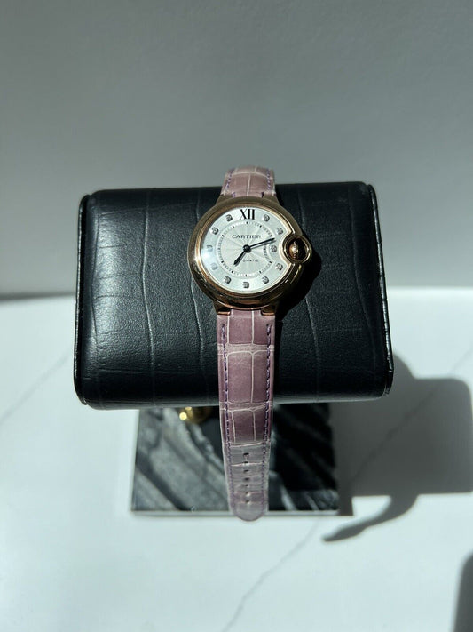 Cartier Ballon Bleu Silver Dial 18kt Pink Gold Ladies Watch CRTWE902063 33mm