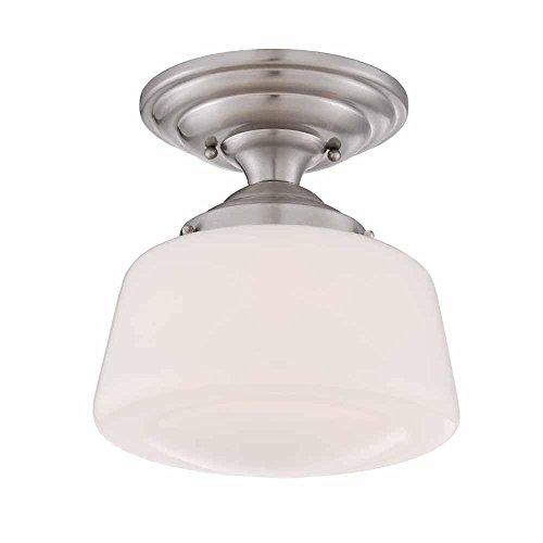 Hampton Bay 10.5 in. Brushed Nickel LED Semi Flush Mount Opal Glass