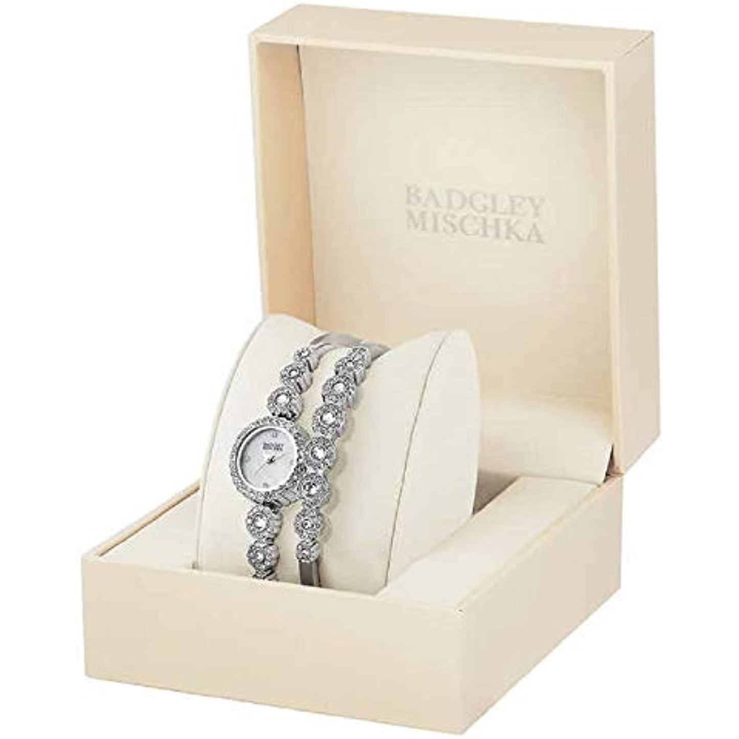 Badgley Mischka Silver-Tone Swarovski Crystal Ladies Watch NO BOX