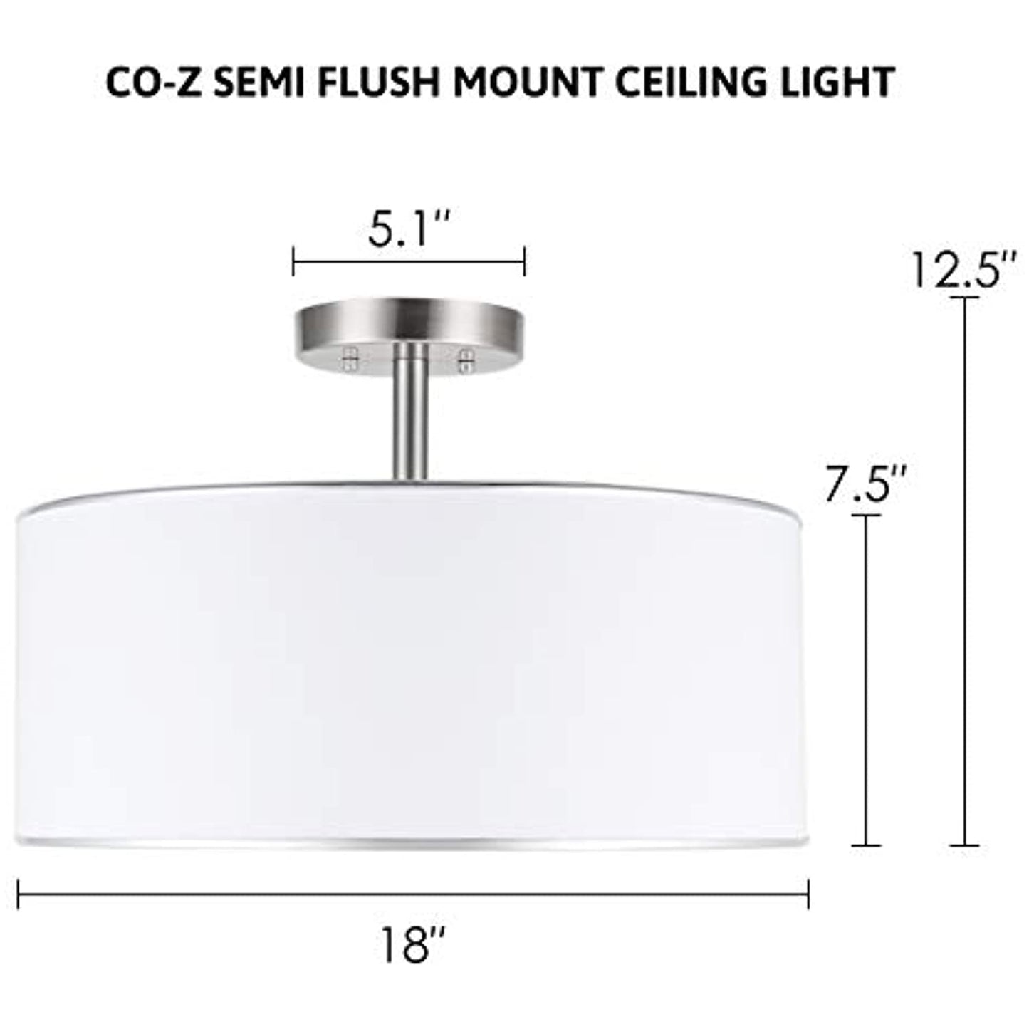 CO-Z 18" Brushed Nickel 3 Light Drum Chandelier with Diffused Shade -SOLD AS IS-