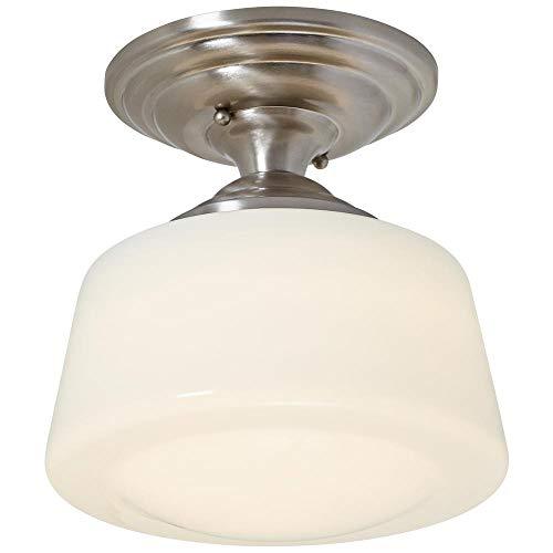 Hampton Bay 10.5 in. Brushed Nickel LED Semi Flush Mount Opal Glass
