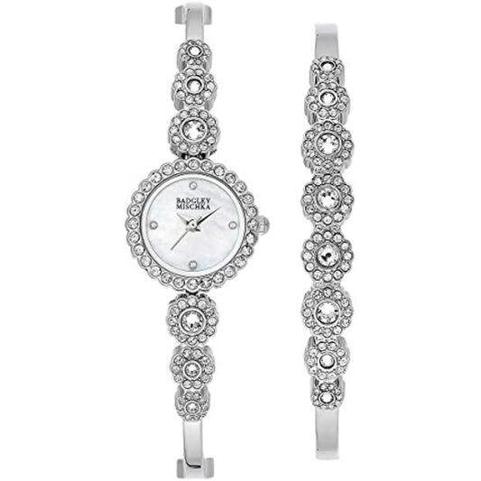 Badgley Mischka Silver-Tone Swarovski Crystal Ladies Watch NO BOX