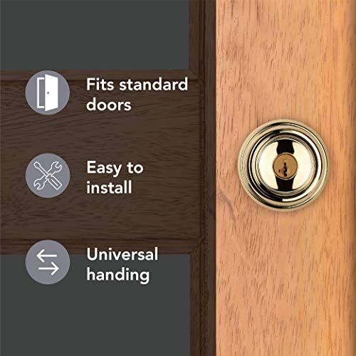 Baldwin Prestige Alcott Entry Knob featuring SmartKey in Lifetime Polished Brass