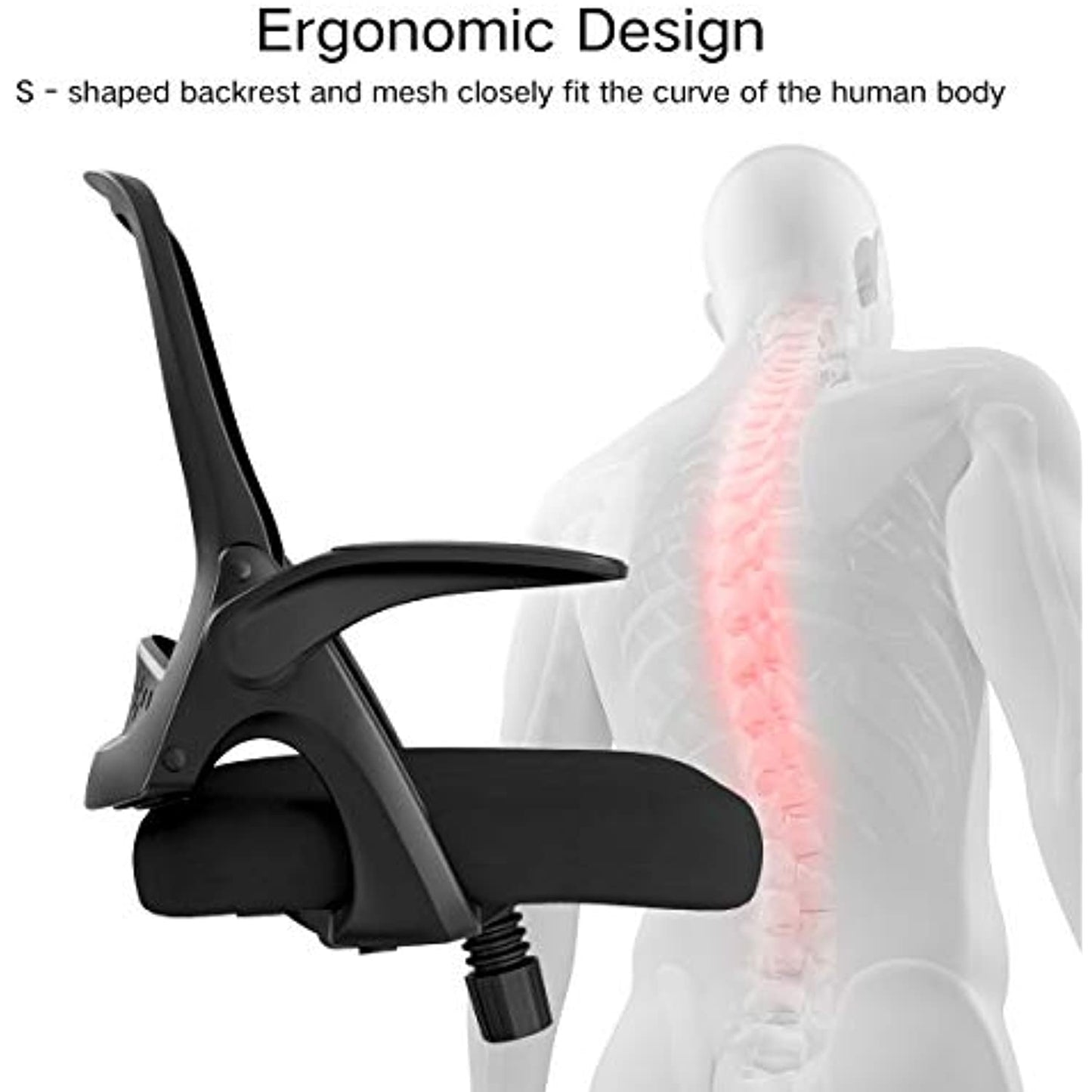 Hbada Office Desk Chair Swivel with Flip-up Arms/ Adjustable Height -white- NEW