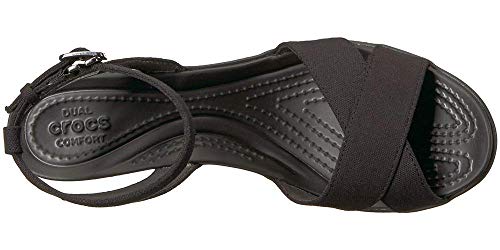 Crocs Women's Leigh II Cross-Strap Ankle Wedge Sandal, Black/Black, 7 M US