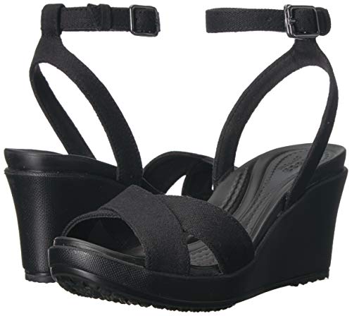 Crocs Women's Leigh II Cross-Strap Ankle Wedge Sandal, Black/Black, 7 M US