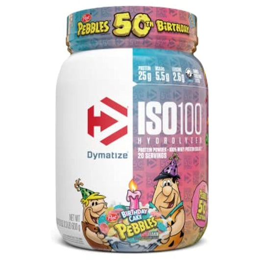 Dymatize ISO100 Hydrolyzed Protein Powder Birthday Cake 1.3 Lbs Dented Bottle