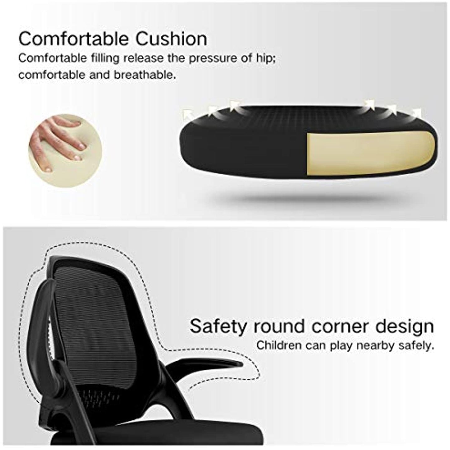 Hbada Office Desk Chair Swivel with Flip-up Arms/ Adjustable Height -white- NEW