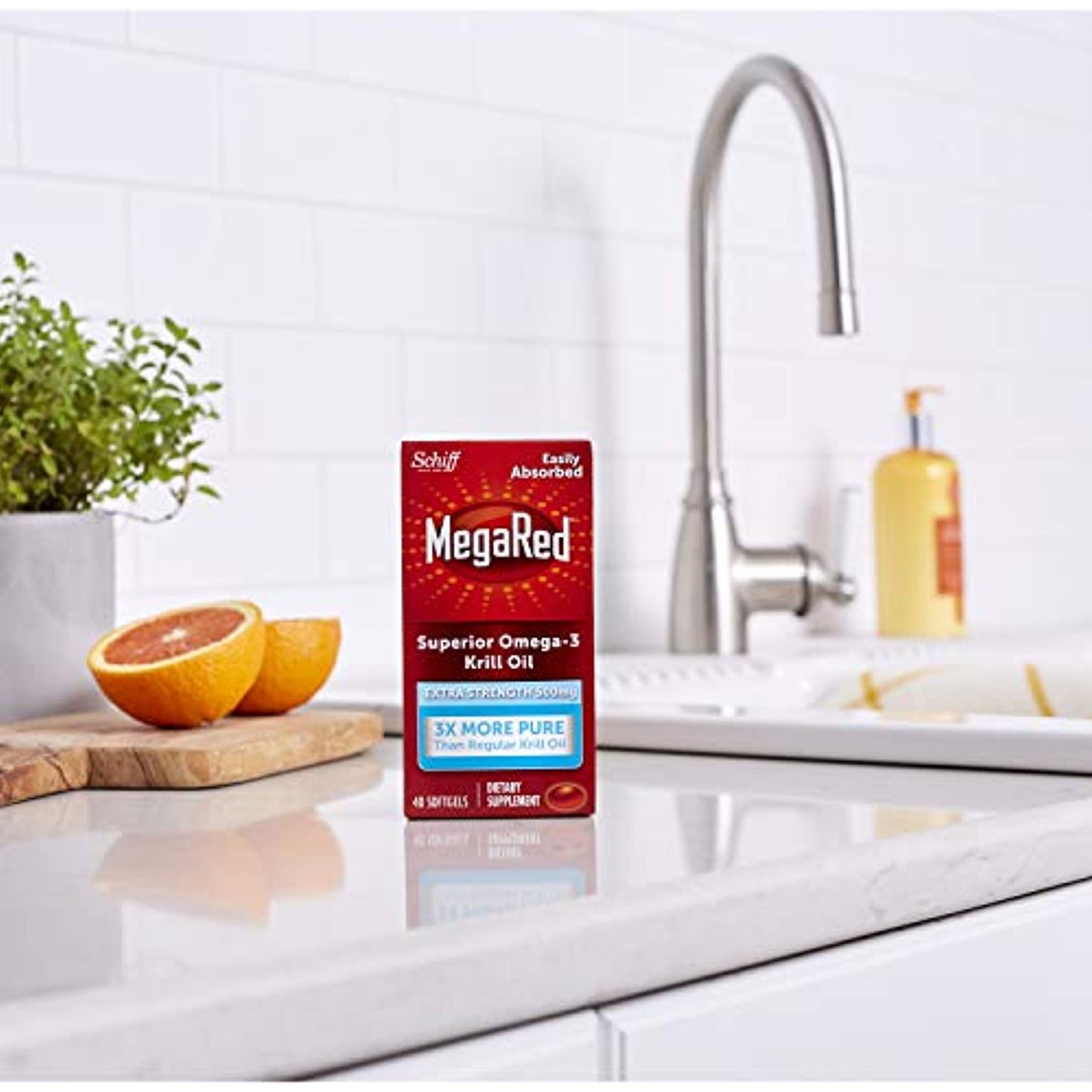 Omega-3 Krill Oil 500mg - Megared Extra Strength softgels (40 count in a Box) - Krill Oil No fishy aftertaste