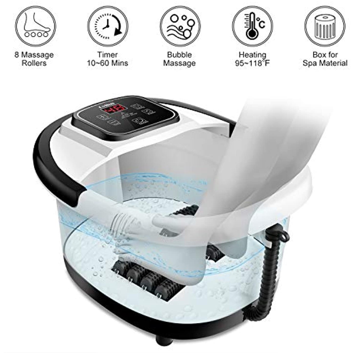 Foot Spa Bath Massager with Heat, Bubble Jets, 8 Long Massage Rollers (preowned)