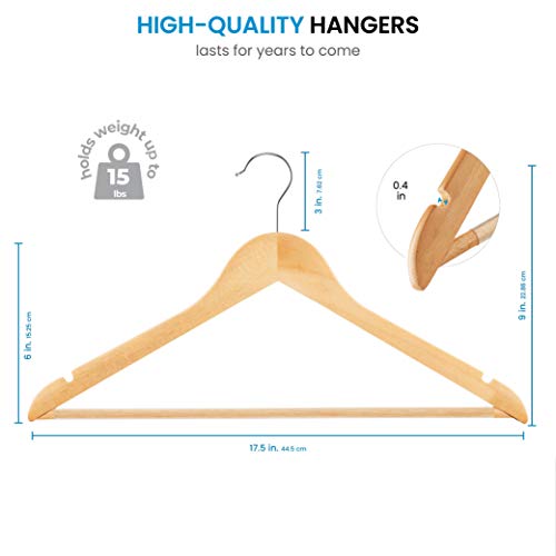 High-Grade Wooden Suit Hangers (20 Pack) - Smooth Finish Solid Wood Coat Hanger