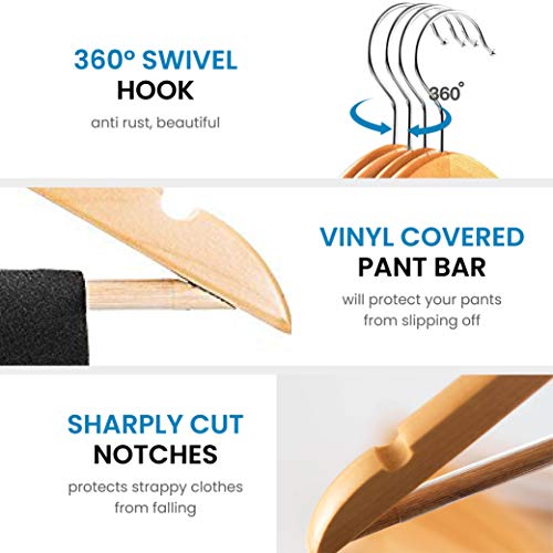 High-Grade Wooden Suit Hangers (20 Pack) - Smooth Finish Solid Wood Coat Hanger