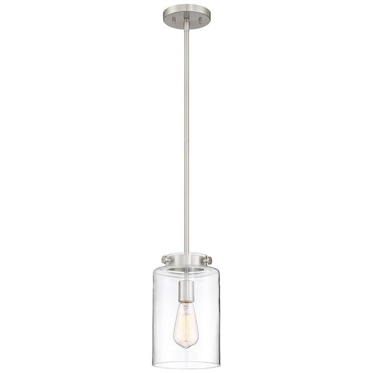 Home Decorators Collection 1-Light Brushed Nickel Mini Pendant with Clear Glas..