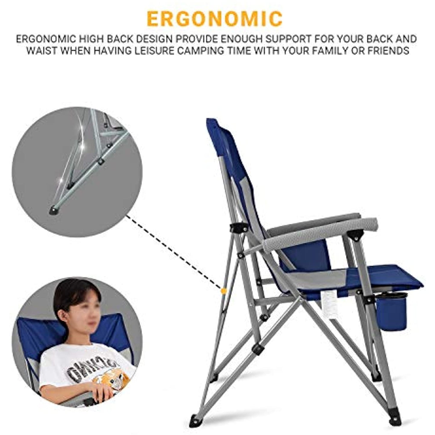 KingCamp Breathable Folding Camping Chair with Cup holder and Pocket