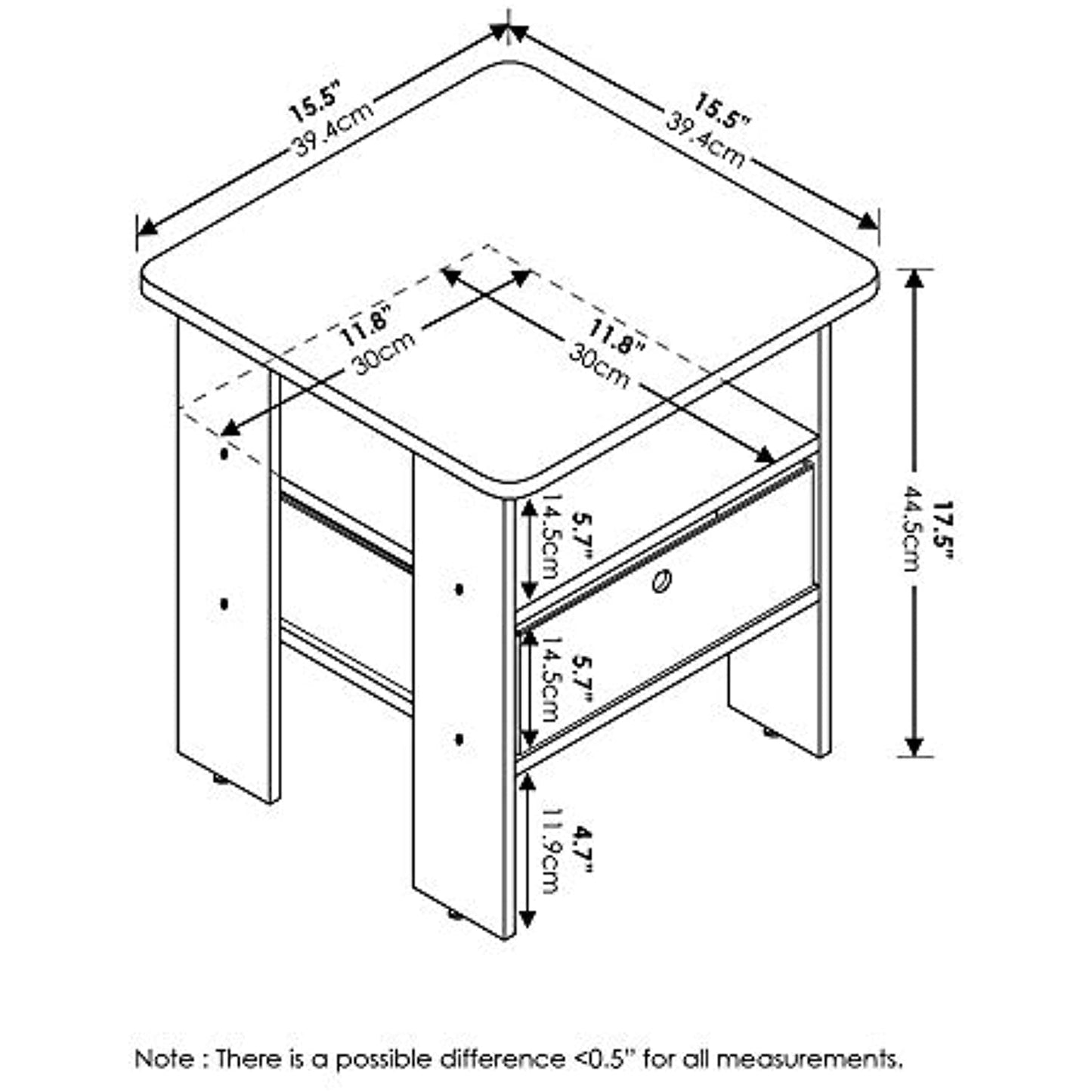 Furinno 11157  End Table Nightstand with Bin Drawer, French Oak Grey- OPEN BOX
