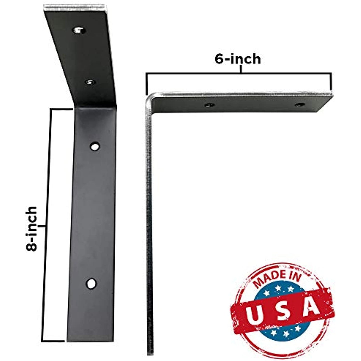 DIY CARTEL Rustic Shelf Brackets - Raw Hot Rolled Steel 8" x 6" 2 pack (no lip)