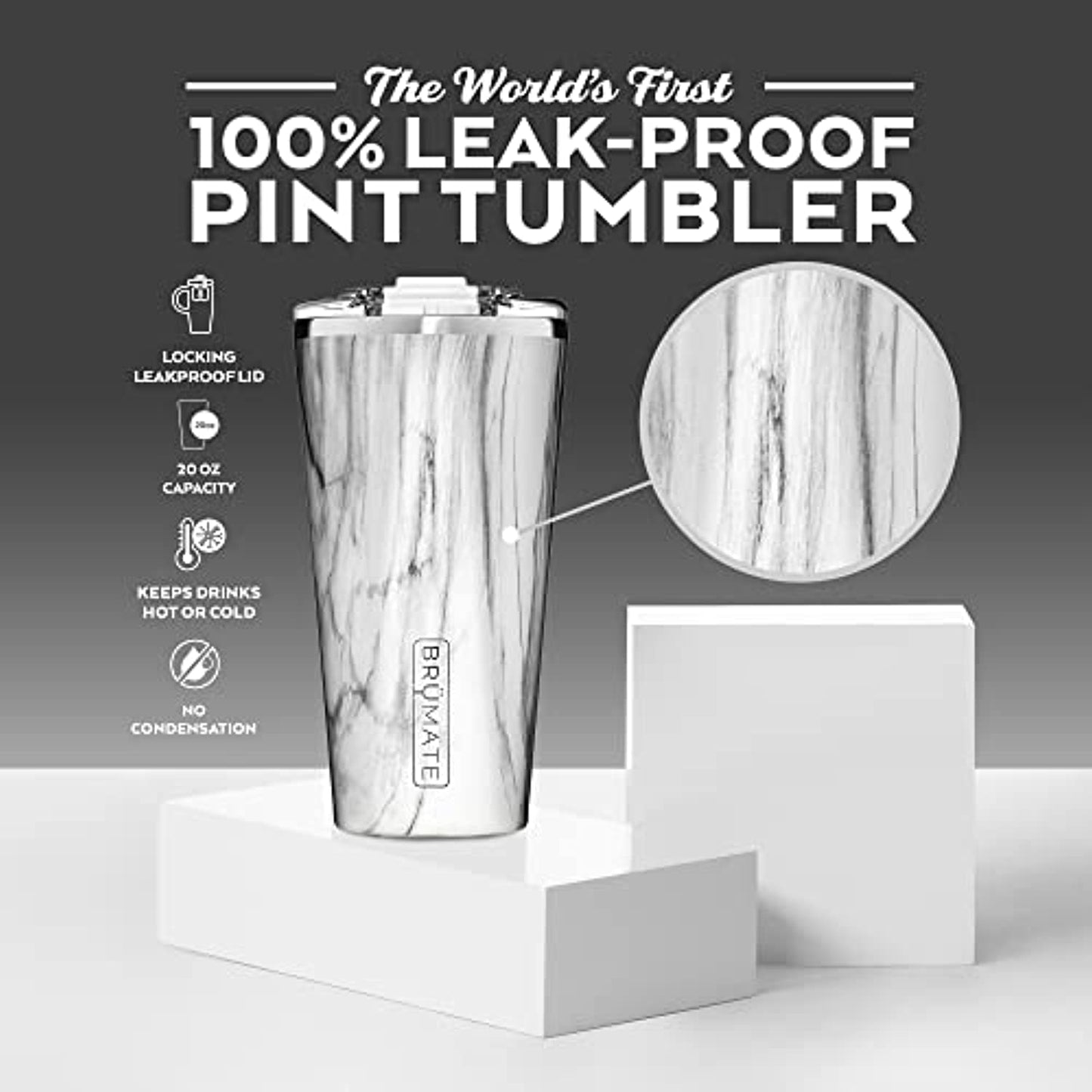 BrüMate Imperial Pint - 20oz 100% Leak-Proof Insulated Tumbler with Lid - Double