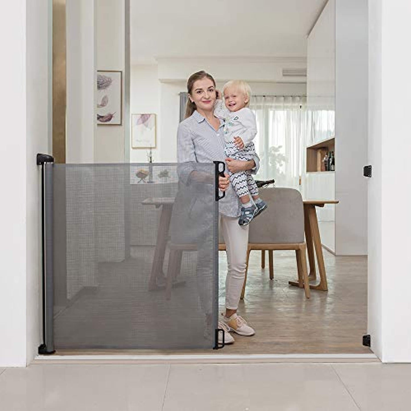 EasyBaby Extra Wide/ Tall Retractable Baby Gate Up to 71" Wide, 39.3" -Grey