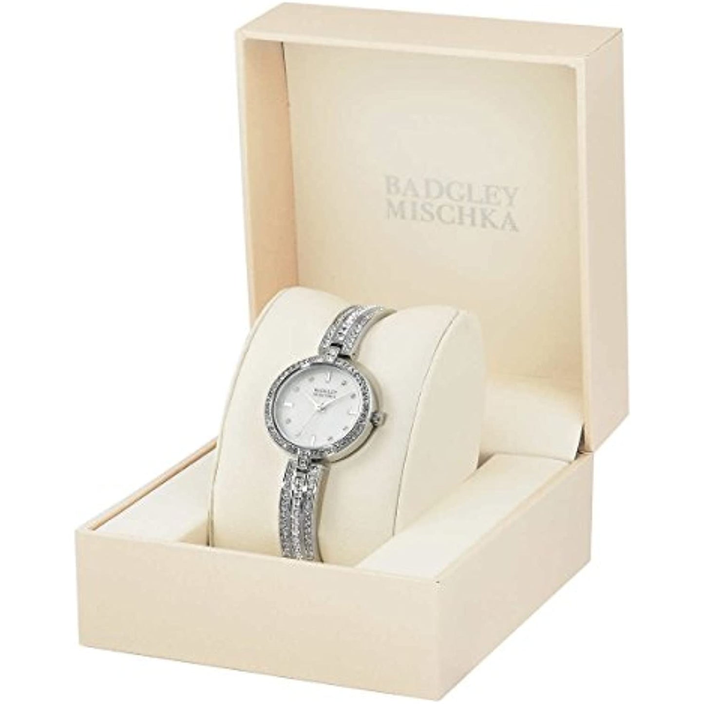 Badgley Mischka Silver Tone Swarovski Crystal Women's Bangle Watch NO BOX