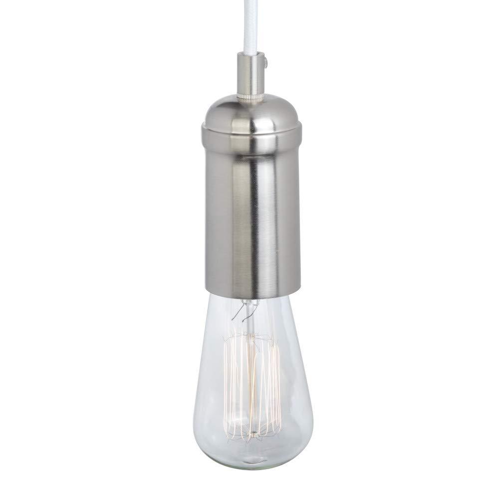 Globe Edison 1-Light Pendant, Brushed Steel, White Woven Fabric Cord 65181
