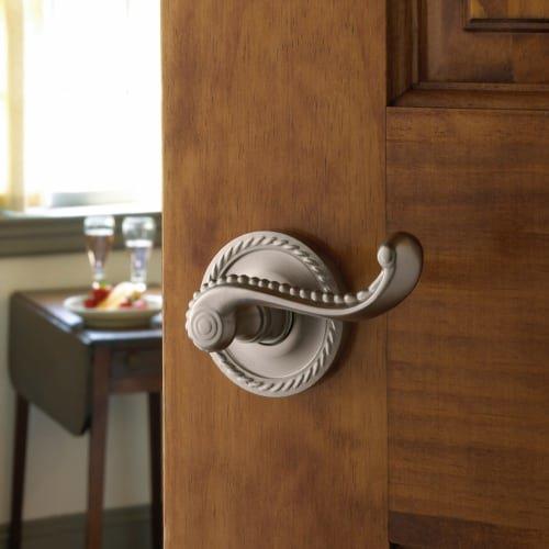 Baldwin 5104.LMR Single Left Hand Estate Lever Minus Rosettes, Satin Nickel