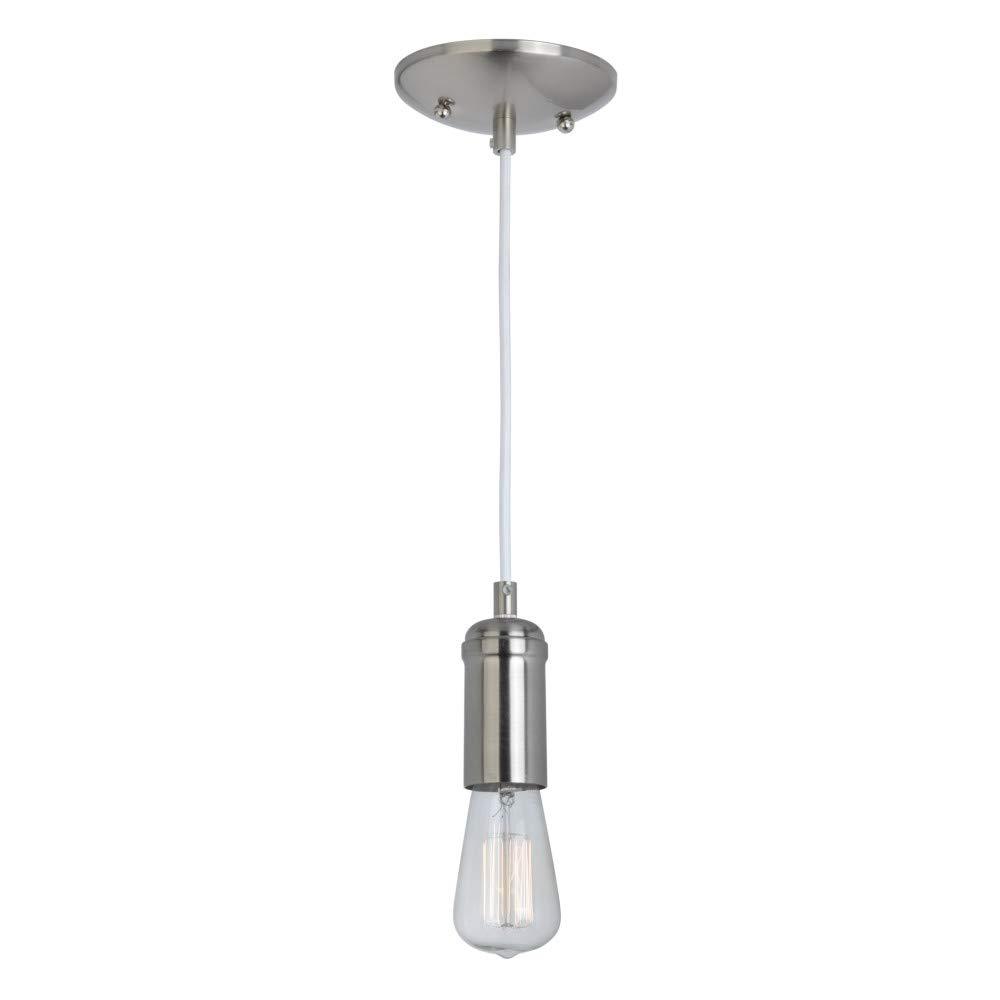Globe Edison 1-Light Pendant, Brushed Steel, White Woven Fabric Cord 65181