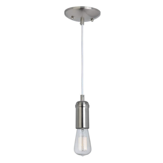 Globe Edison 1-Light Pendant, Brushed Steel, White Woven Fabric Cord 65181