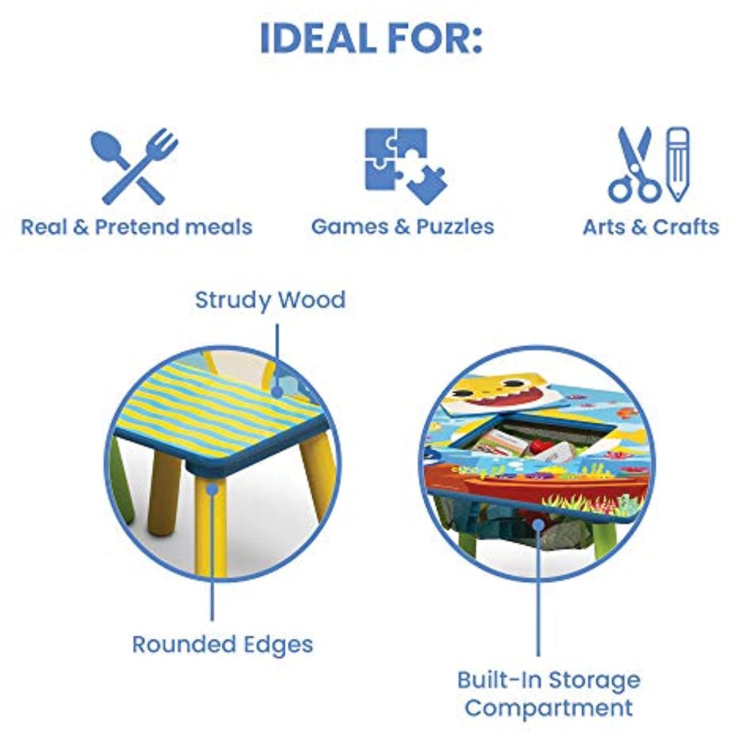 Baby Shark Kids Table and Chair Set with Storage (2 Chairs Included)  OPEN BOX