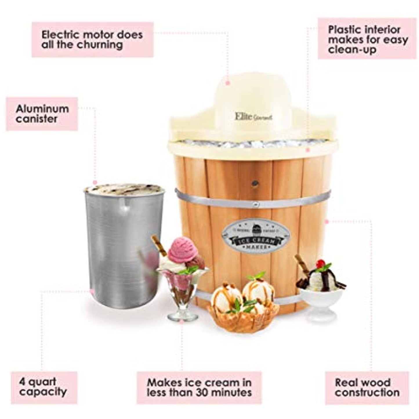 Elite Gourmet EIM-924L 4 Qt. Electric Motorized Maker Ice & Rock Salt, 4Qt.