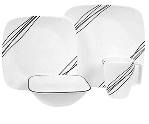 Corelle Squares Simple Sketch 1088188 16-Piece Dinnerware Square White Value