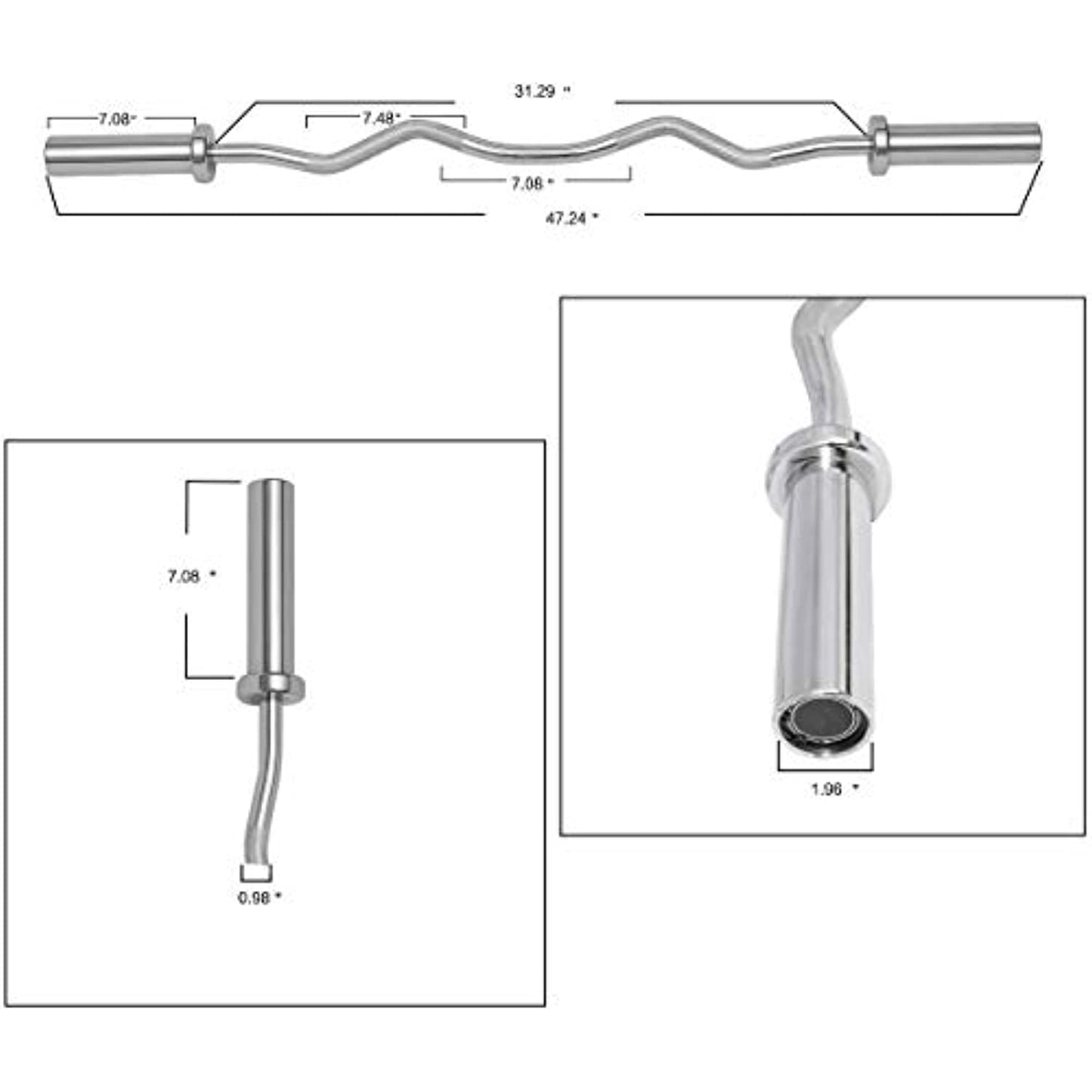 Everyday Essentials Olympic Super Curl Barbell Curl Bar, 48 inch (350 lb Weight Capacity), Silver (CB4S)