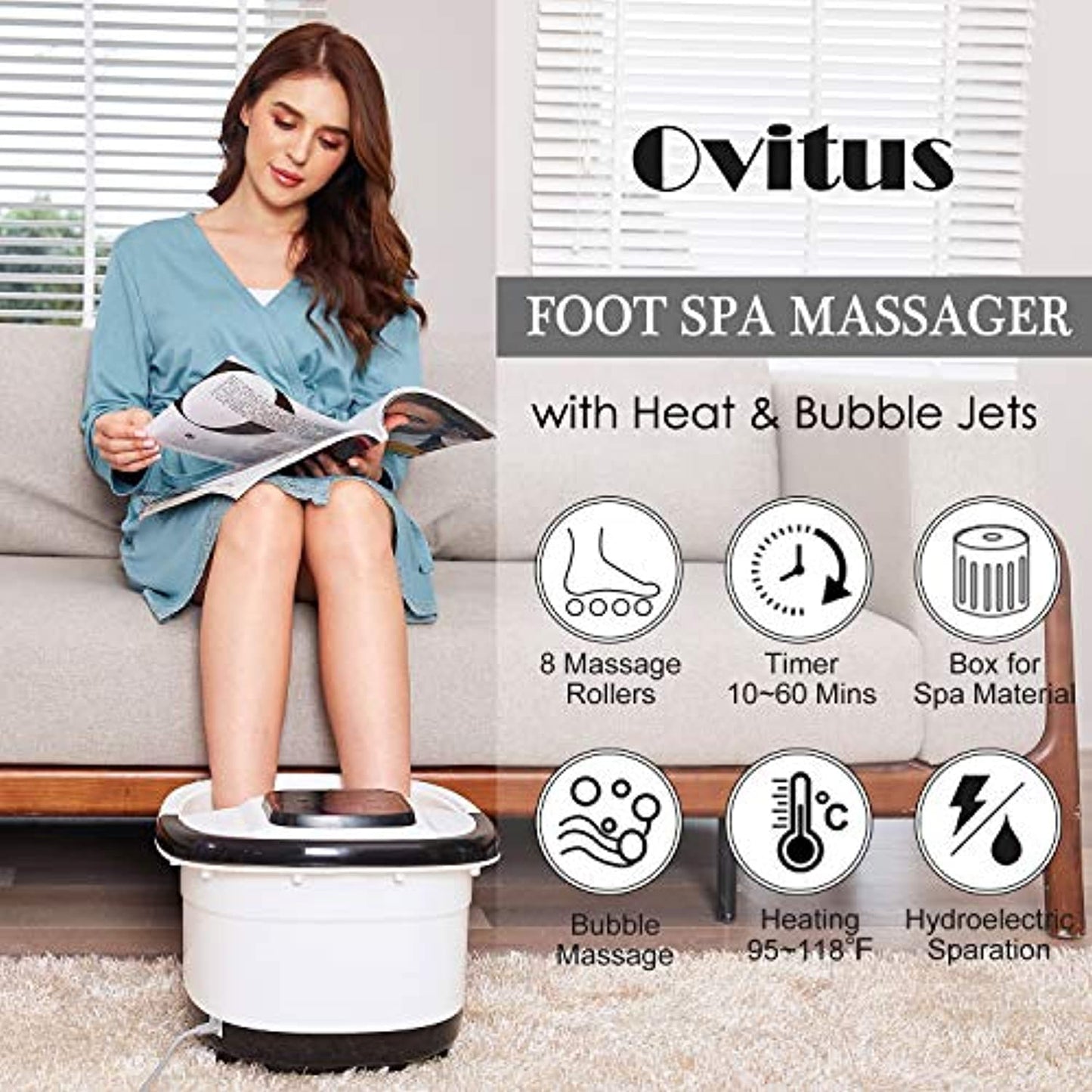Foot Spa Bath Massager with Heat, Bubble Jets, 8 Long Massage Rollers (preowned)