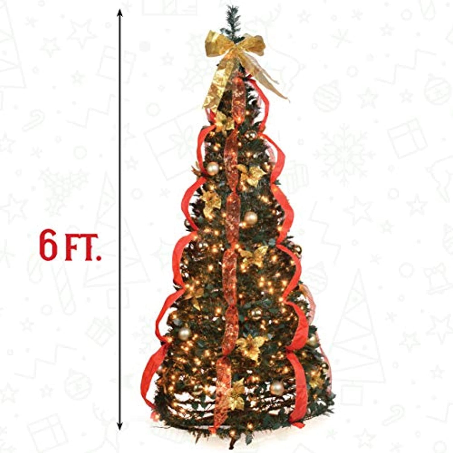 Christmas Tree Pre-lit 6 Ft  Pop Up with Holiday Decorations/ Stand (PREOWNED)