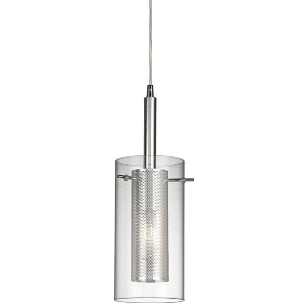 Home Decorators Collection 1-Light Chrome Dual Shade Mesh Cylinder Pendant