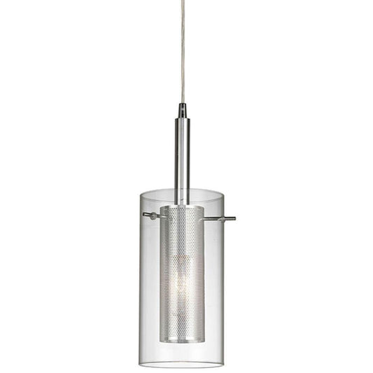 Home Decorators Collection 1-Light Chrome Dual Shade Mesh Cylinder Pendant