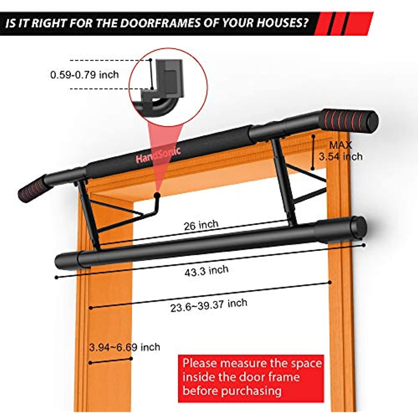 Handsonic Fitness Pull Up Bar Doorway, Chin up Bar no screws needed-OPEN BOX-NEW