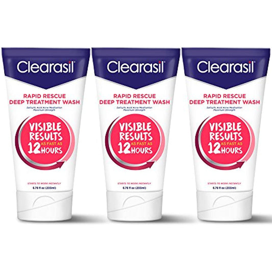 Clearasil Rapid Rescue, Deep Treatment Wash 6.78 oz (Pack of 3) EXP 12/22