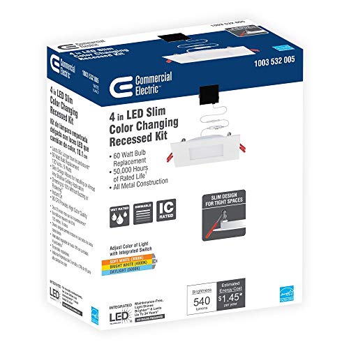 Commercial Electric Ultra Slim 4" Square Color Changing LED Recessed Kit- 4 pack