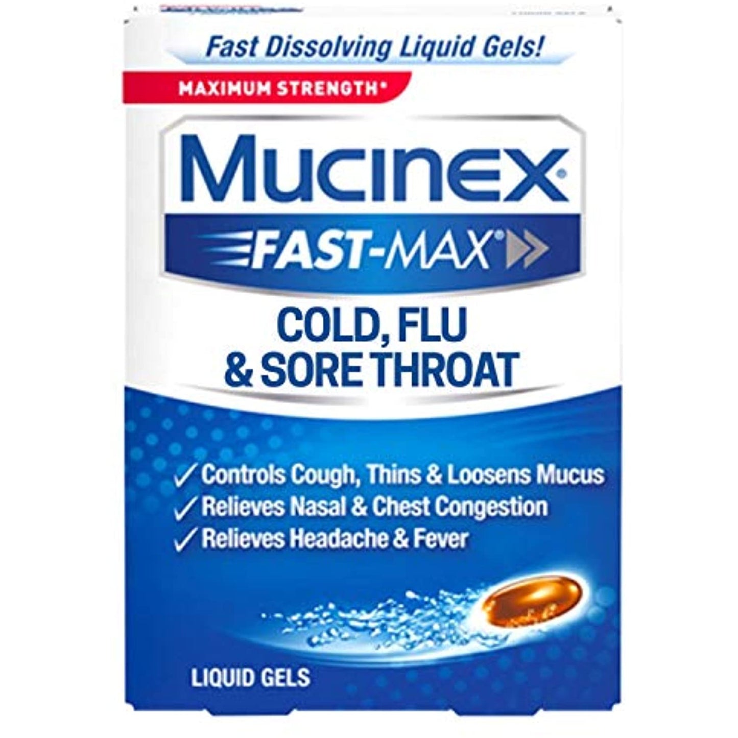 Mucinex Fast-Max Max Strength, Cold, Flu, & Sore Throat Liquid Gels, 16ct